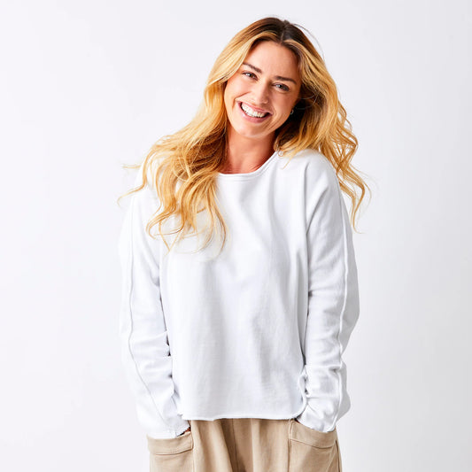 Wan Rolled Neck Raw Edge Sweatshirt- White