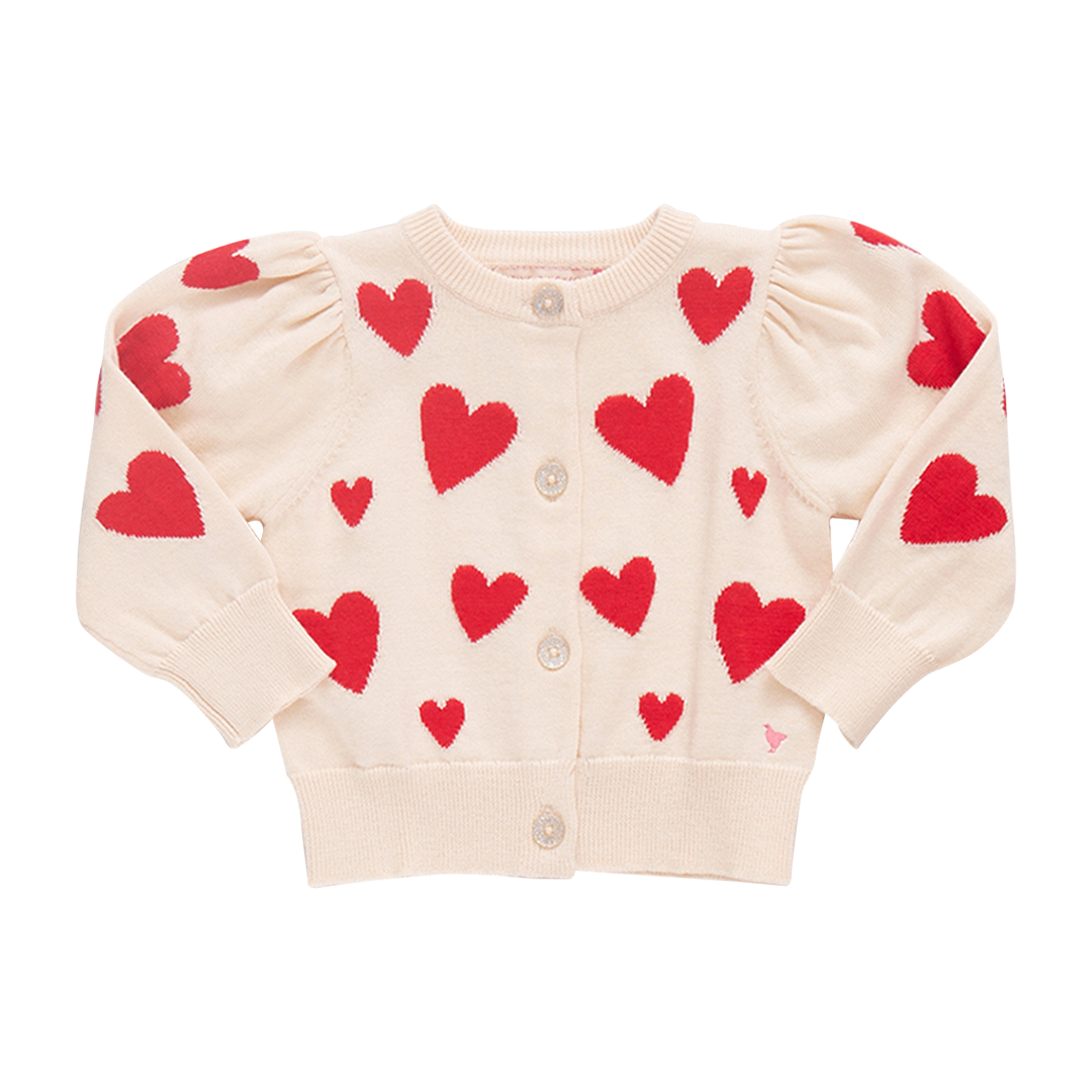 Baby Girls Constance Sweater- Cream + Red Hearts