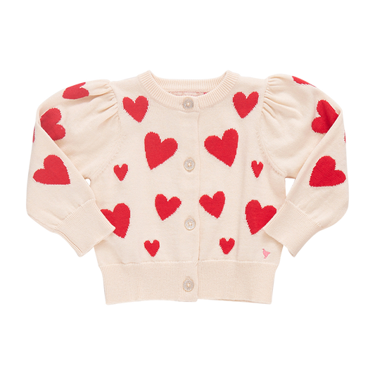 Baby Girls Constance Sweater- Cream + Red Hearts