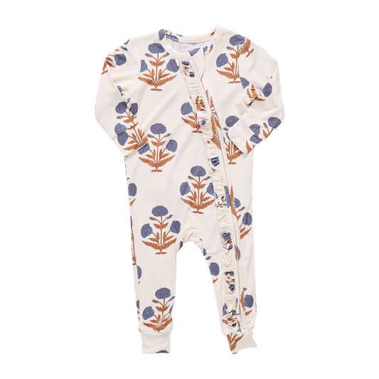 Baby Girls Ruffle Bamboo Romper- Dandelion
