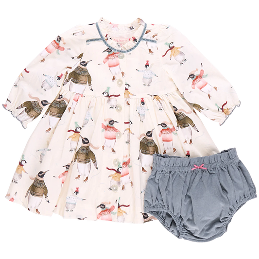 Baby Girls Charlie Dress Set- Penguins on Ice