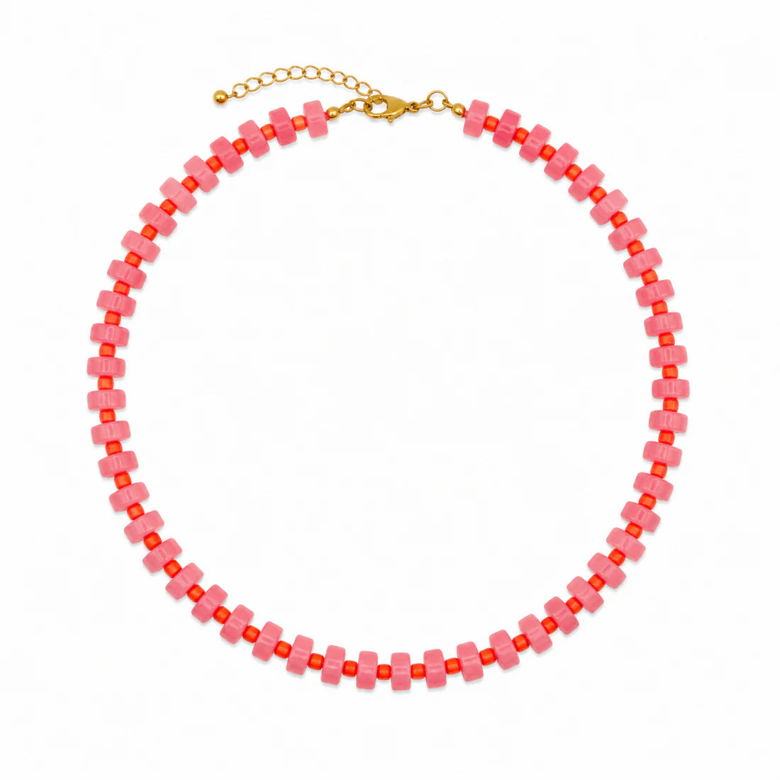 Chunky Candy Chip Necklace- Pink + Orange