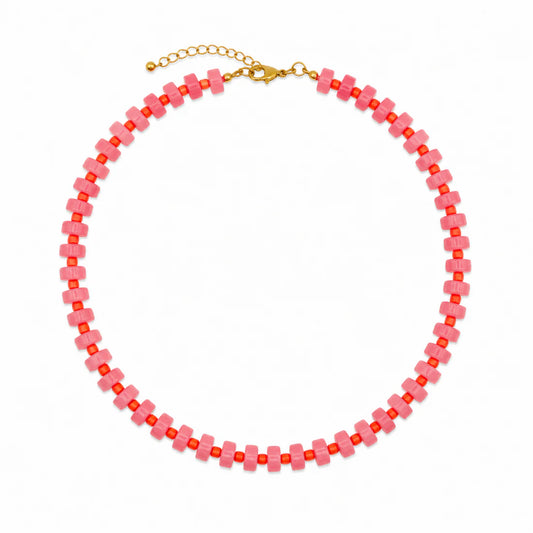 Chunky Candy Chip Necklace- Pink + Orange