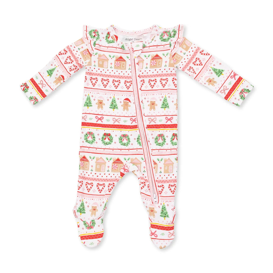 Gingerbread Isle Pink 2-Way Ruffle Sleeve Zipper Footie