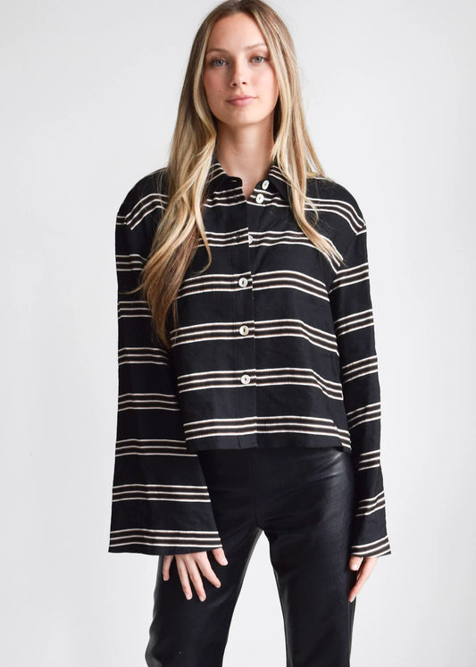 Oversized Button Down Shirt- Black Stripe