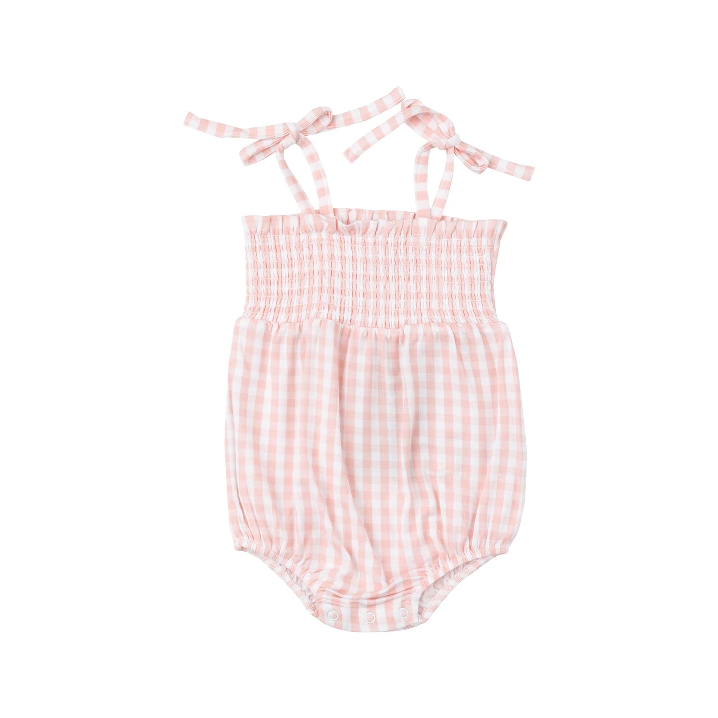 Tie Strap Smocked Bubble- Mini Gingham Pink