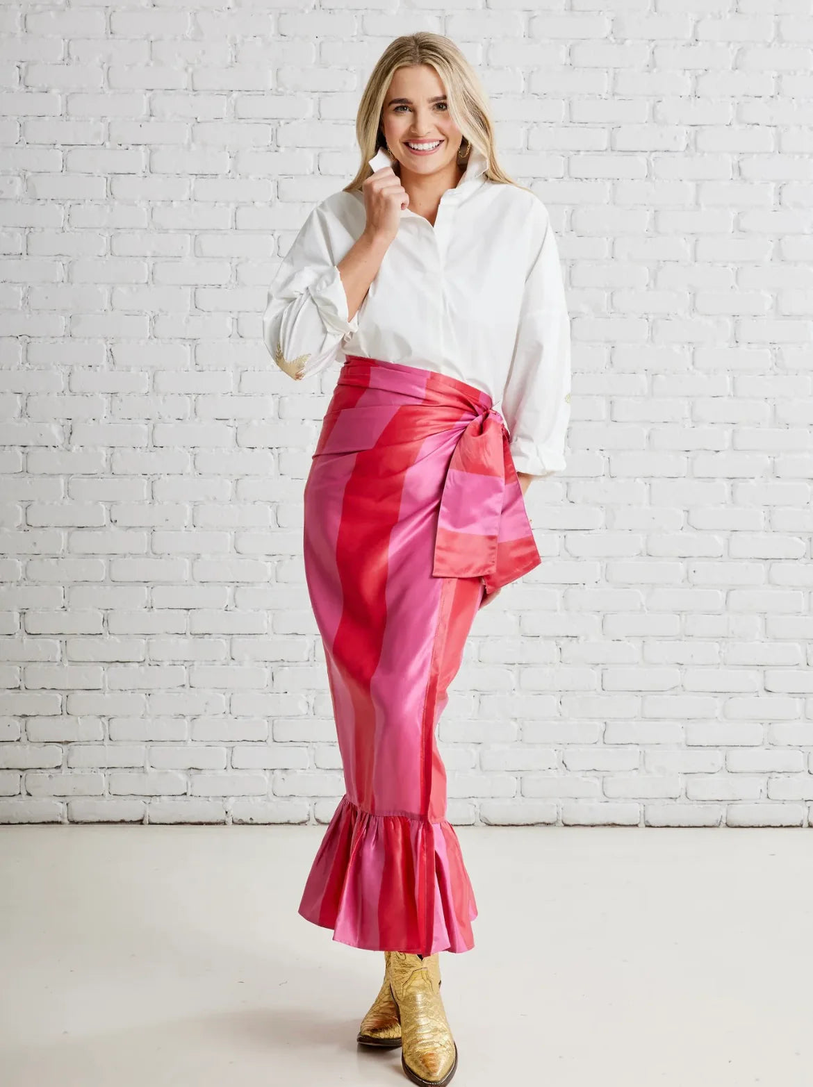 Whitney Wrap Skirt- Pink + Red