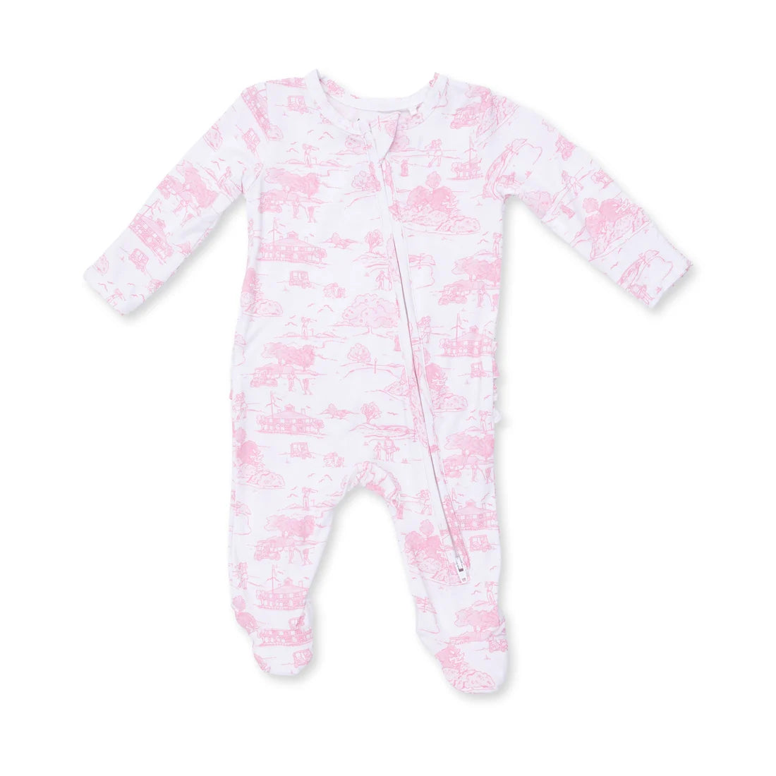 Golf Toile Pink 2-Way Ruffle Back Zipper Footie