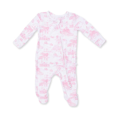 Golf Toile Pink 2-Way Ruffle Back Zipper Footie
