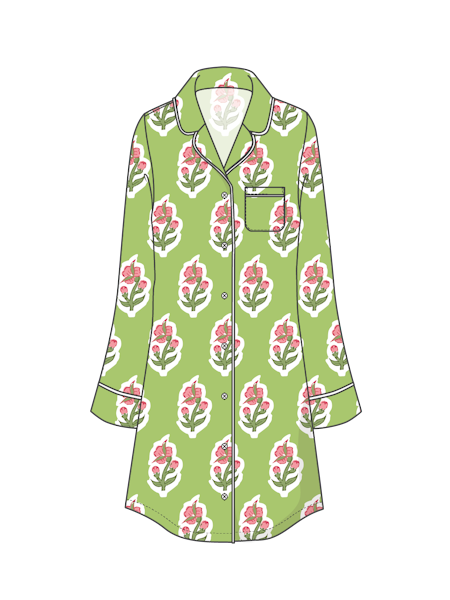 Katie Kime Sleep Shirt- Green Floret