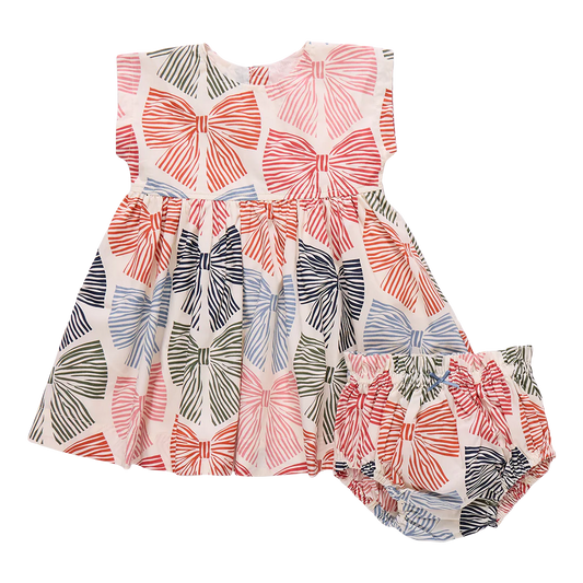 Baby Girls Adaline Dress Set- Multi Striped Bows