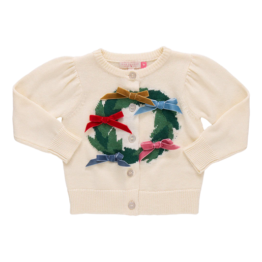 Girls Constance Sweater- Holiday Wreath