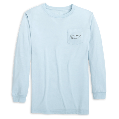 Youth Signature Long Sleeve Tee- Greyton Detail Ice Blue