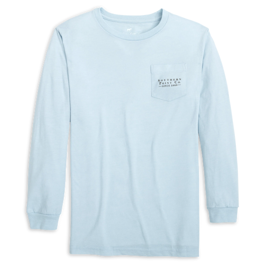 Youth Signature Long Sleeve Tee- Greyton Detail Ice Blue