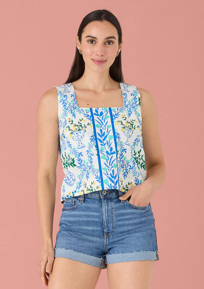 Brie Top- White Chinoiserie Garden