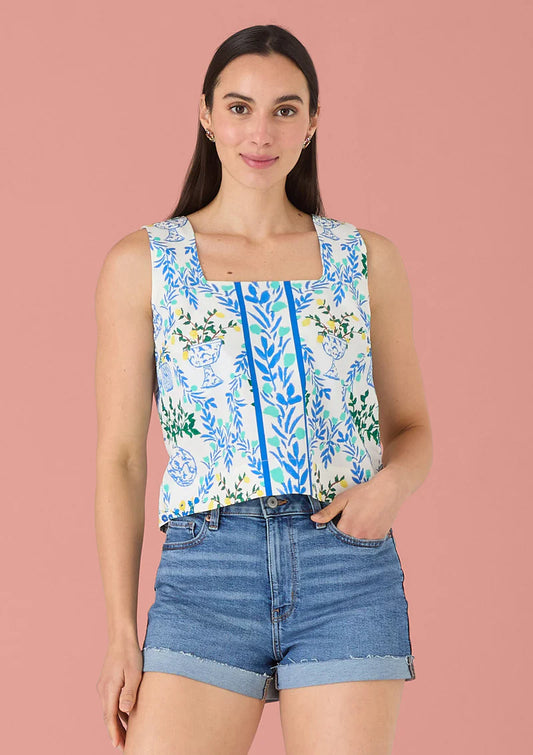 Brie Top- White Chinoiserie Garden