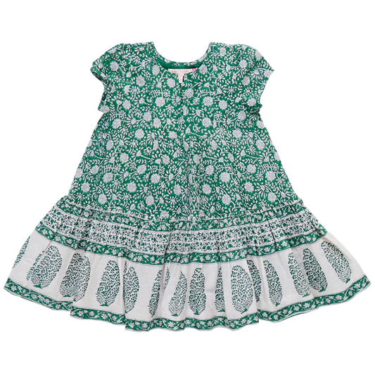 Girls Adele Dress- Green Garden Floral