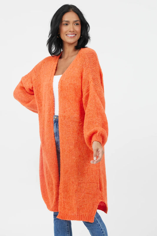 Franca Soft Knit Long Cardigan- Tangerine