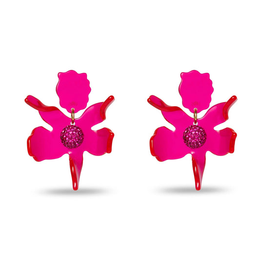 Small Crystal Lily Earrings- Fuchsia