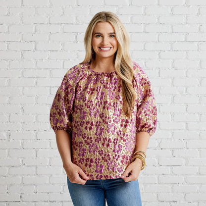 Cami Jacquard Top- Wine