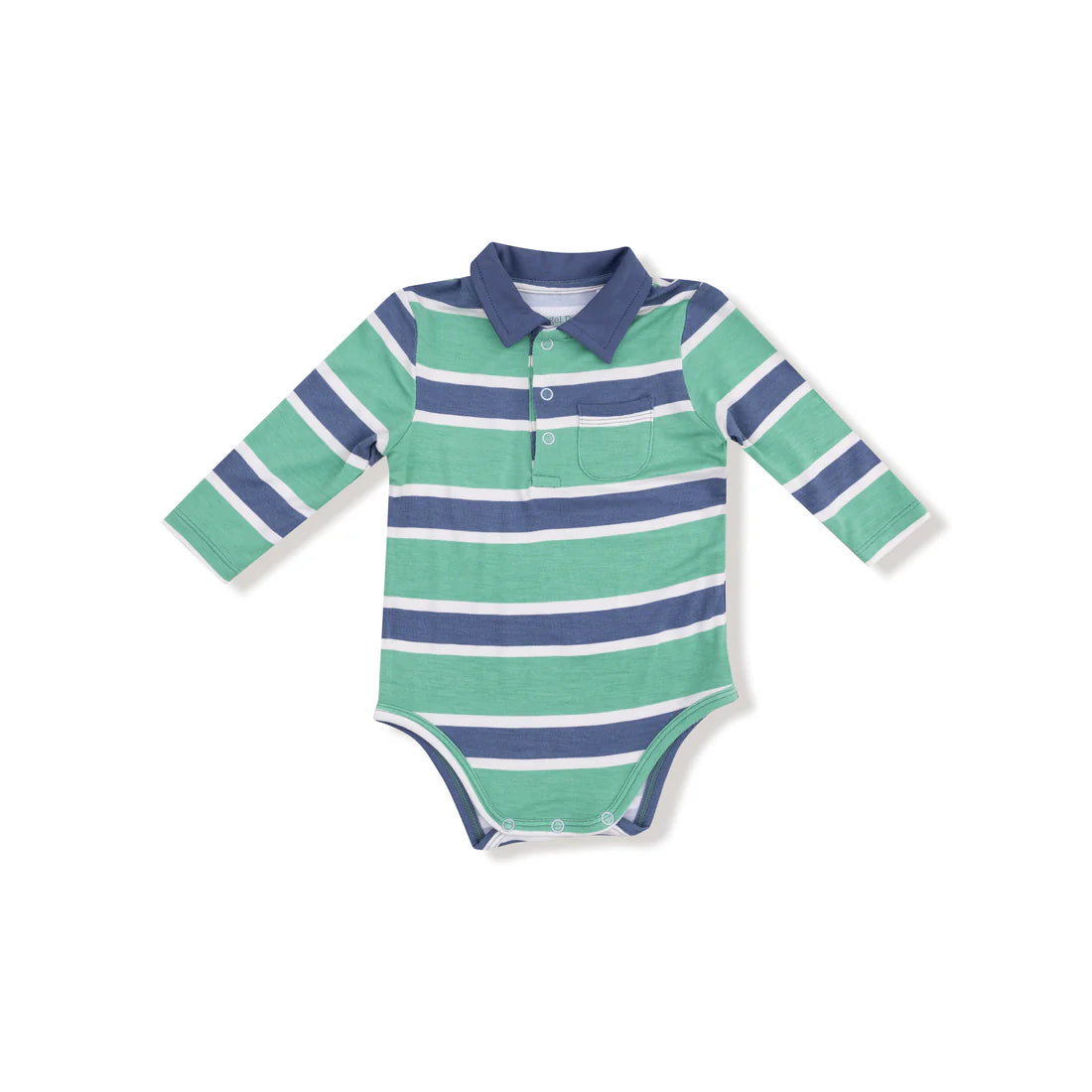 Rugby Stripe Polo Bodysuit- Green + Navy