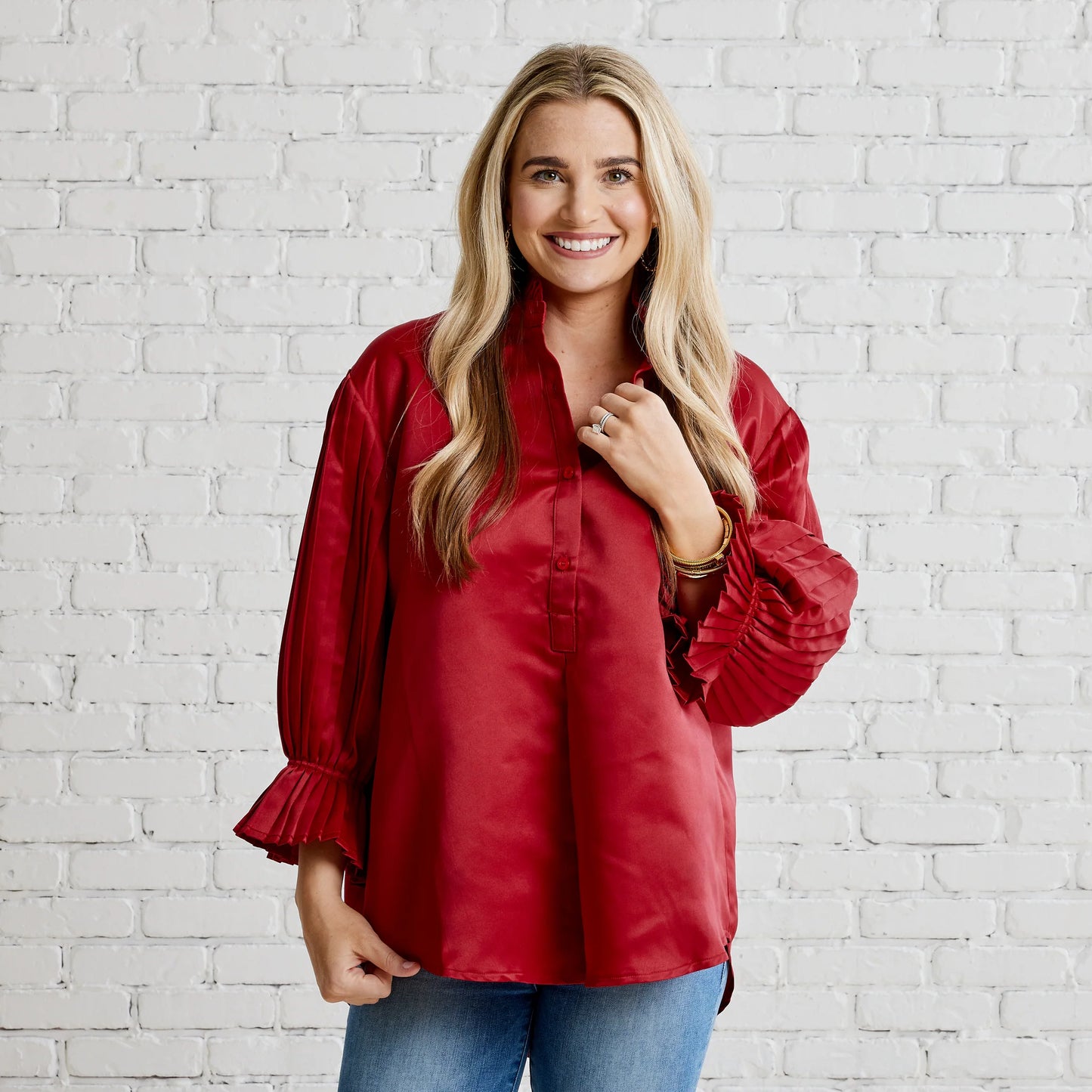 Kimberly Pleated Top- Cranberry