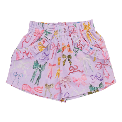 Girls Ruffle Theodore Short- Lavender Watercolor Bows