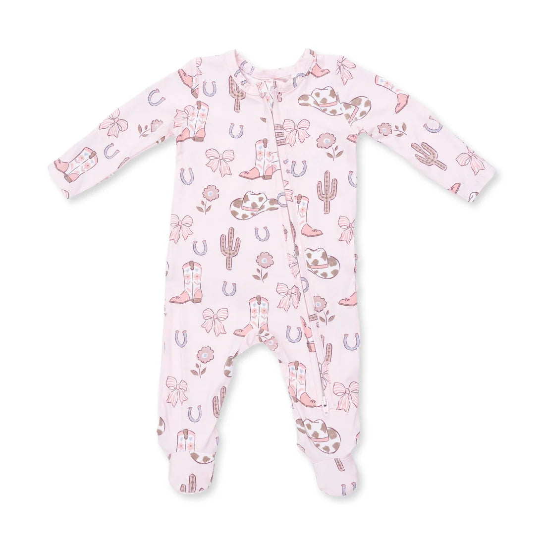 Cowgirl Boots + Bows 2-Way Ruffle Back Zipper Footie