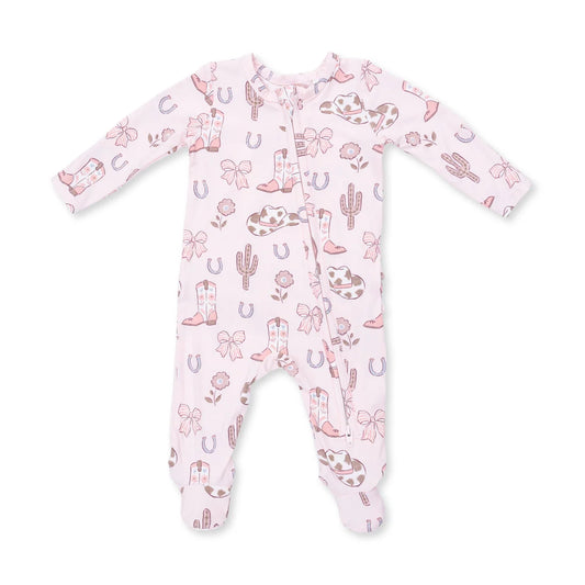 Cowgirl Boots + Bows 2-Way Ruffle Back Zipper Footie