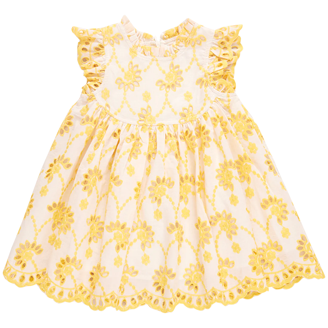 Girls Cynthia Dress- Yellow Eyelet