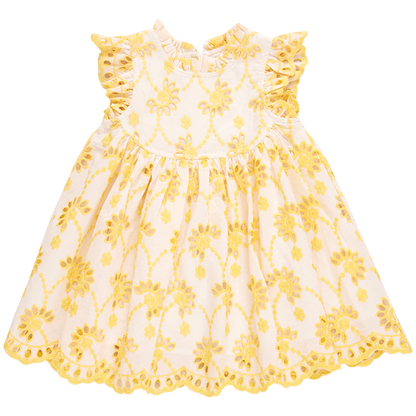 Girls Cynthia Dress- Yellow Eyelet