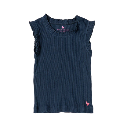 Girls Organic Ruffle Rib Tank- Navy