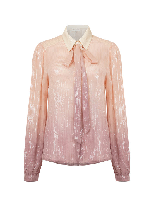 Iris Sequined Gradient Shirt- Peach Ombré