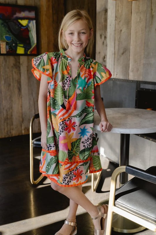 Girls Grayson Dress- Orange Trim