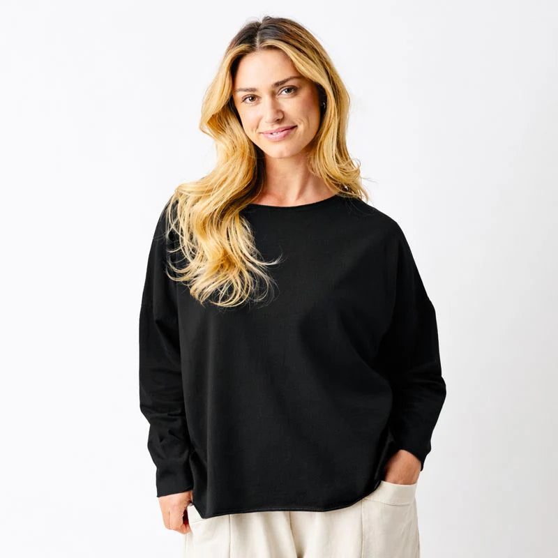 Jayne French Terry Raw Edge Top- Black