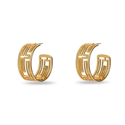 Gold Greek Key Hoop Earrings