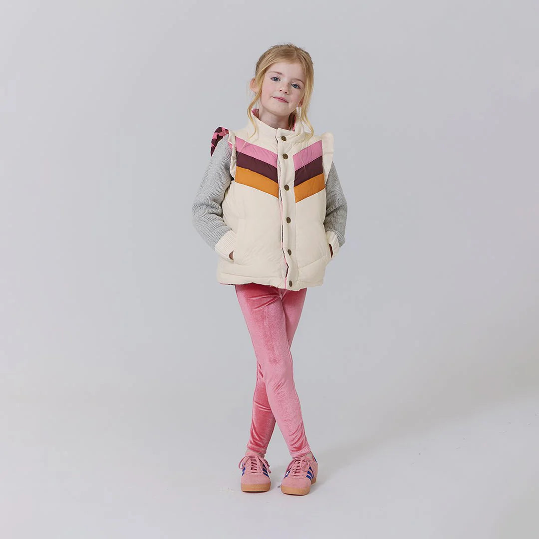 Girls Reversible Ruffle Ellis Vest- Cream Stripe