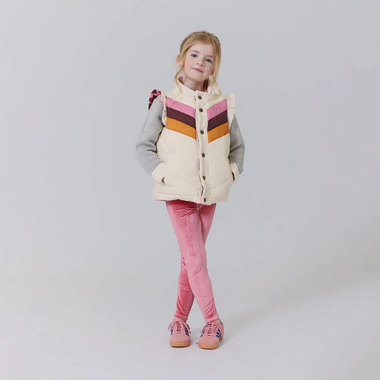 Girls Reversible Ruffle Ellis Vest- Cream Stripe
