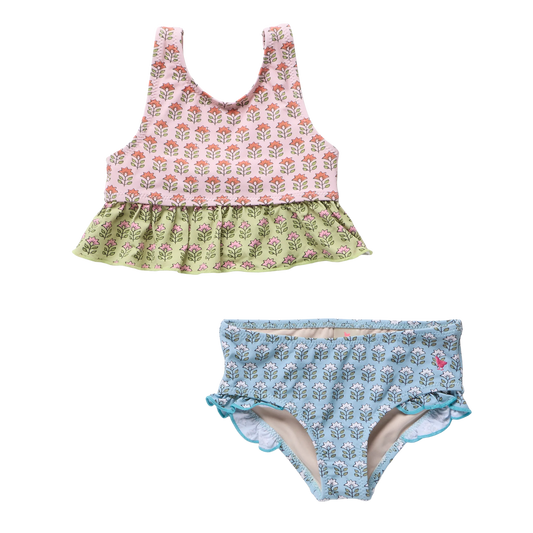 Girls Palmer Tankini- Prairie Block Print