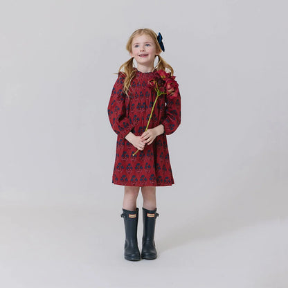 Girls Jaipur Dress- Red Autumn Strawflower