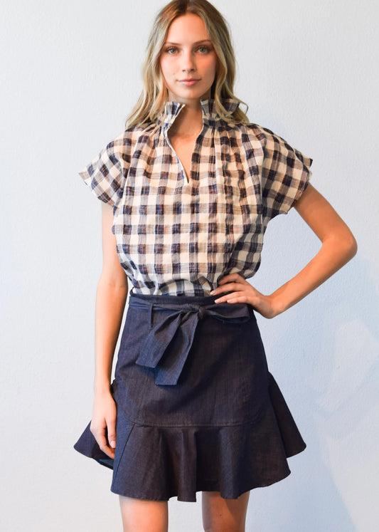 Vicki Short Sleeve Top- Navy Plaid