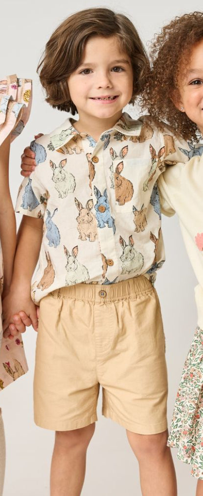 Boys Jack Shirt- Blue Vintage Bunnies