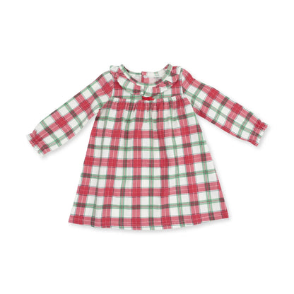 Long Sleeve Gown w/ Ruffle Collar- Holiday Plaid