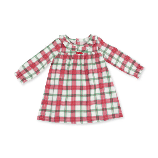 Long Sleeve Gown w/ Ruffle Collar- Holiday Plaid