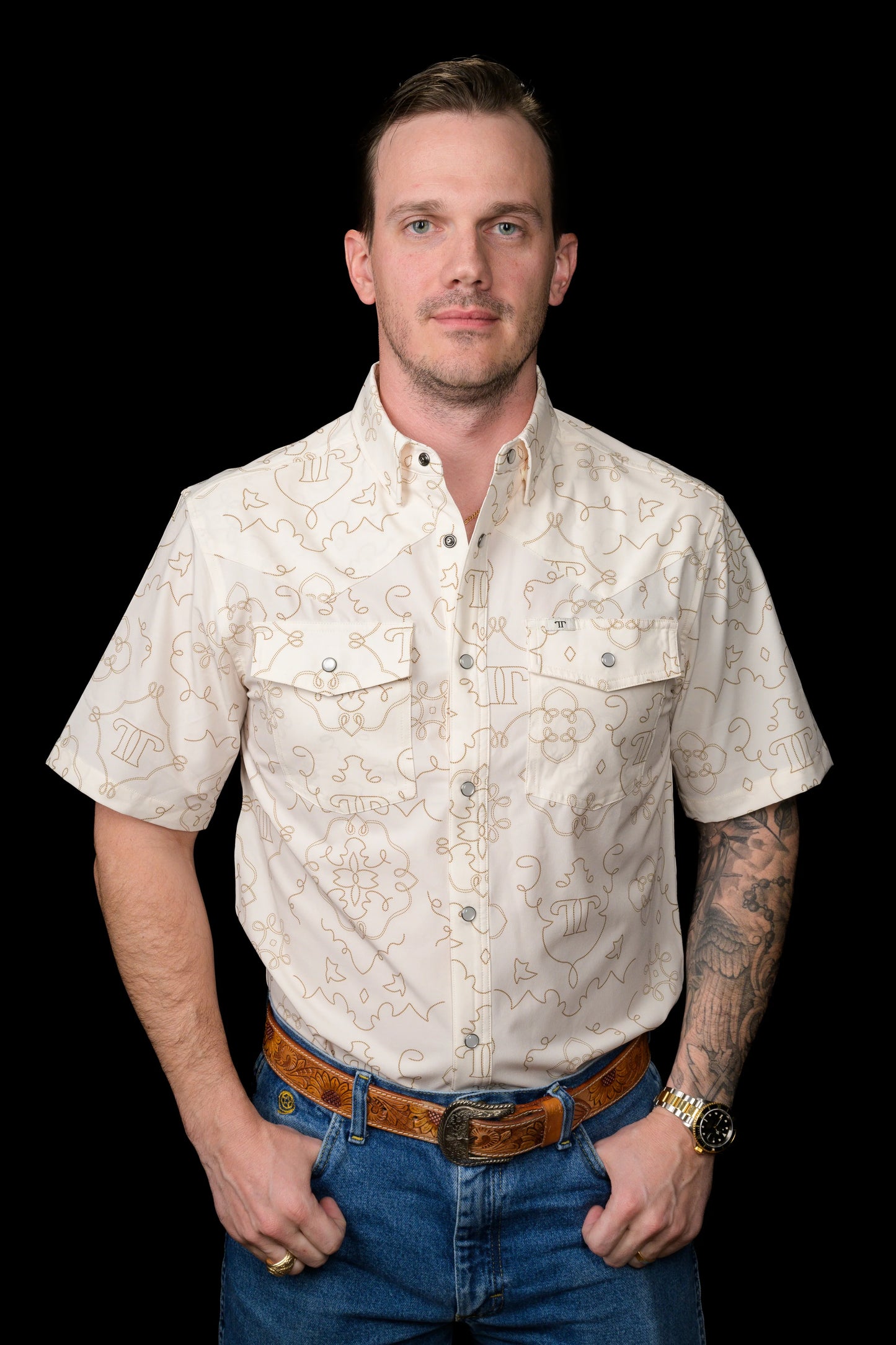 The Carson Short Sleeve Snap- Beige