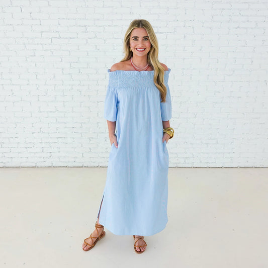 Polly Dress- Blue Stripe