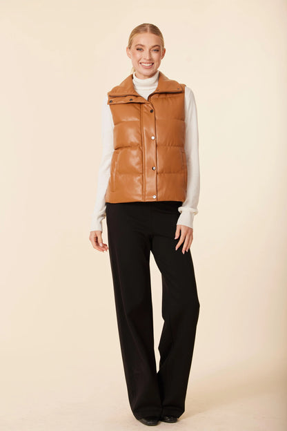 Vegan Leather Puffer Vest- Burnt Orange