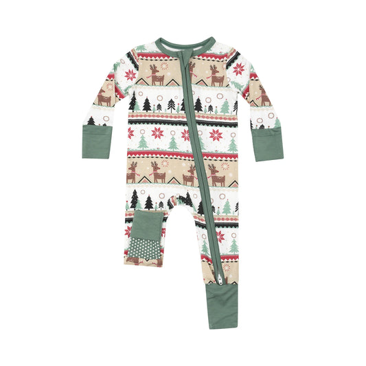 2 Way Zipper Romper- Reindeer Fair Isle