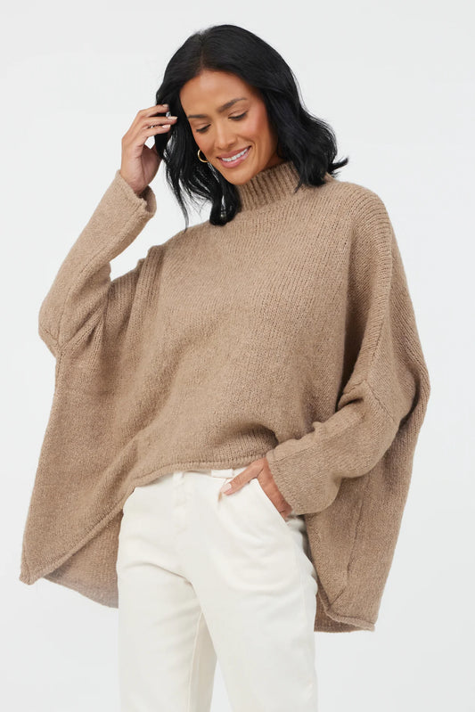 Forli Turtleneck Hi Low Soft Knit- Taupe