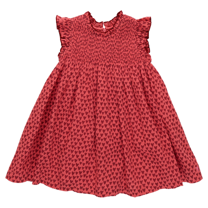Girls Stevie Dress- Red Mini Hearts